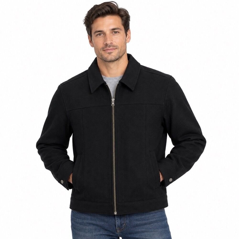 GAP Men’s Large Black Wool Blend Zip Jacket Quilted Lining Full Zip